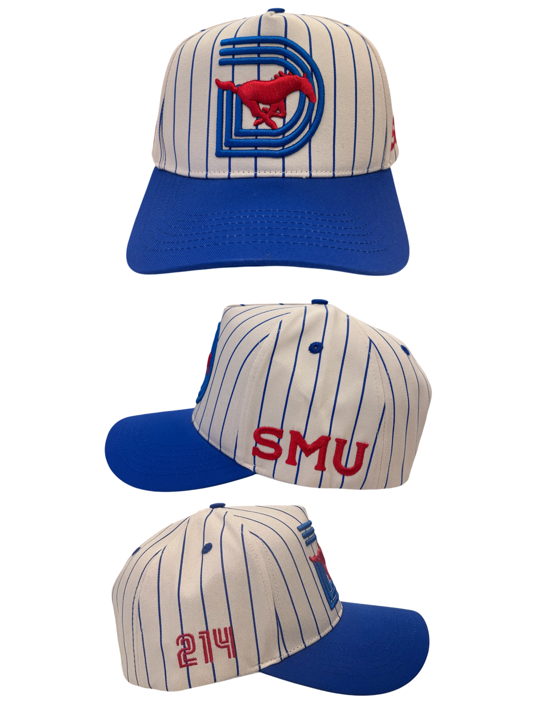 SMU TRUCKER HAT Cream with Blue Pinstripe