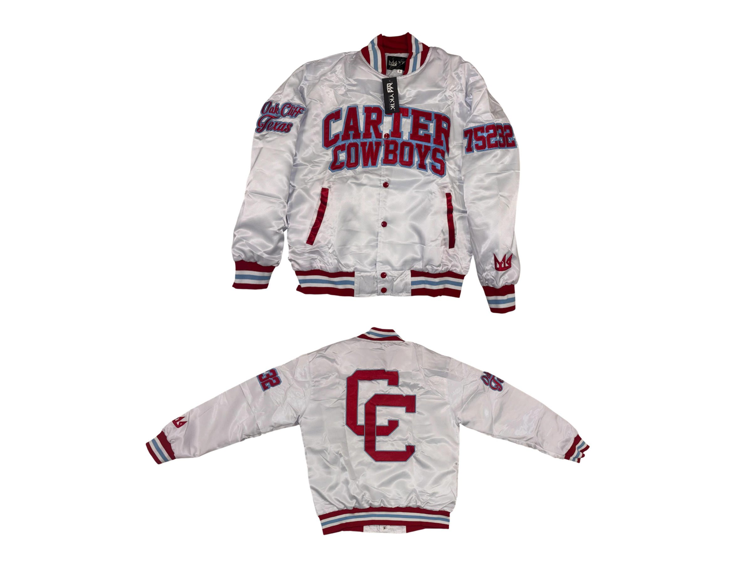 CARTER YK1K SATIN VARSITY JACKET WHITE