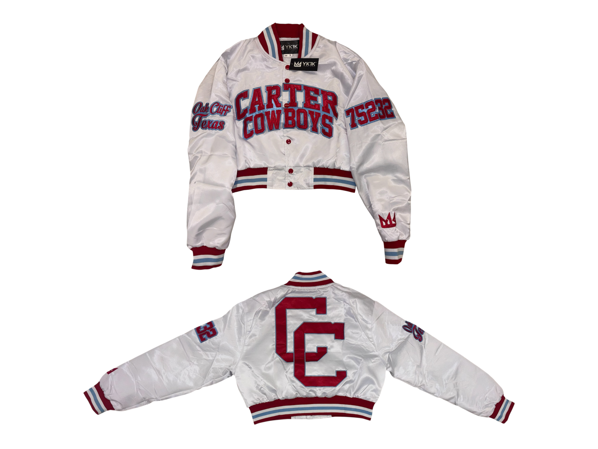 Carter YK1K SATIN VARSITY JACKET CROPPED WHITE