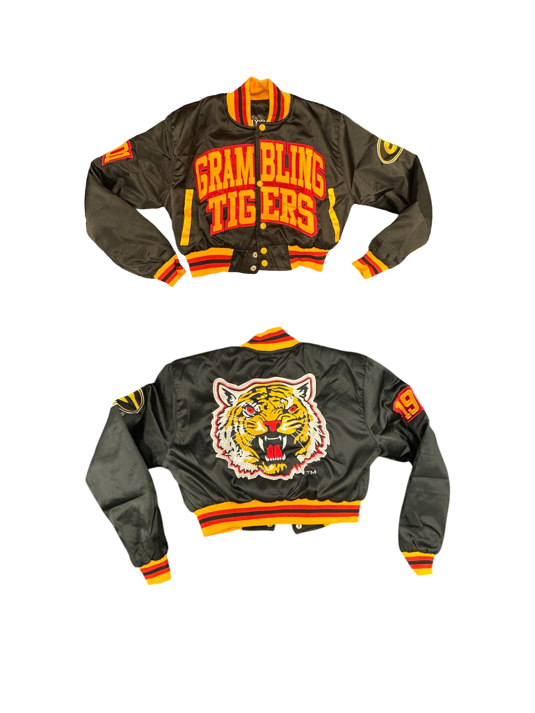 GRAMBLING UNIVERSITY YK1K SATIN VARSITY JACKET CROPPED