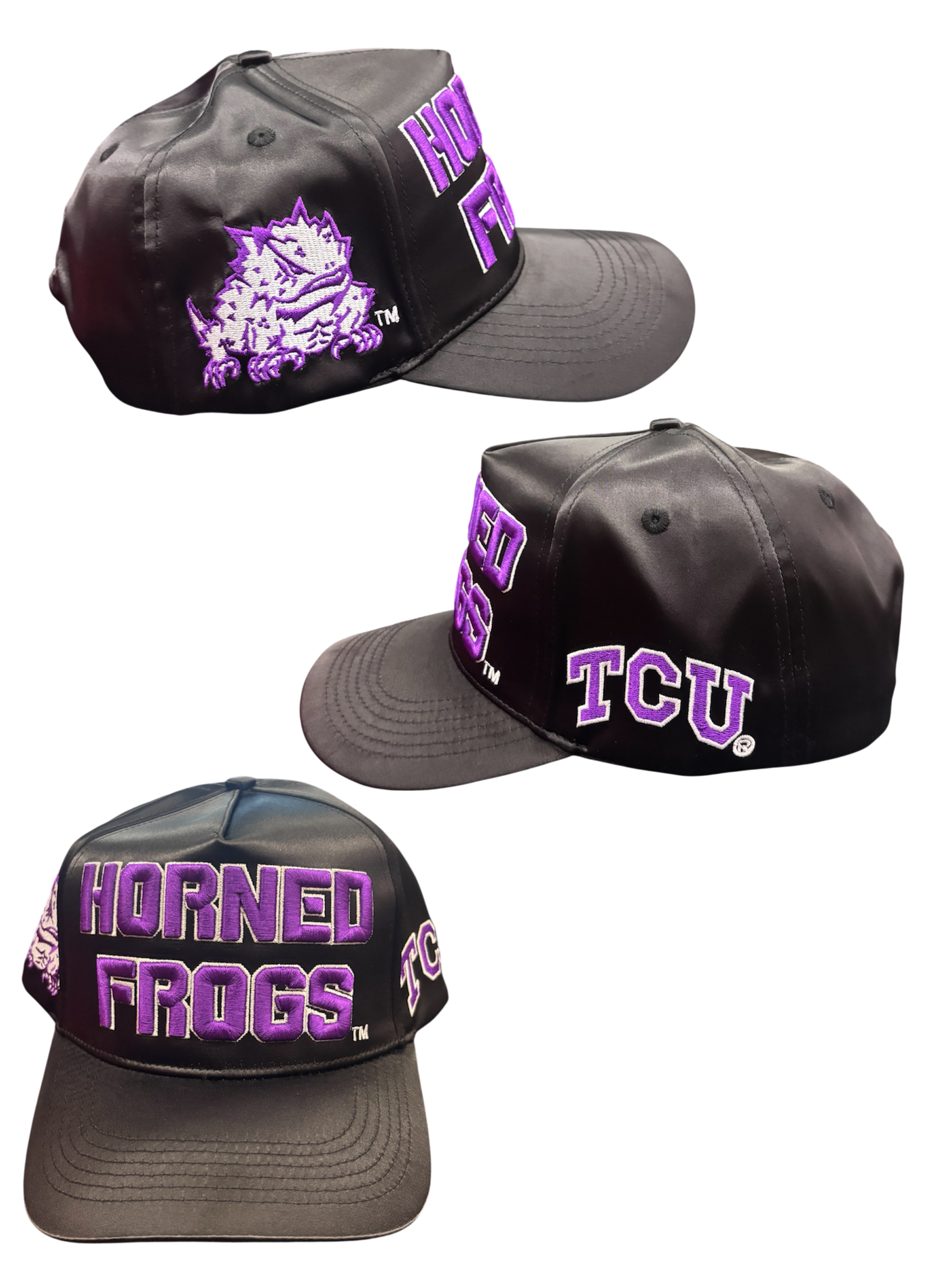 TCU BLACK TRUCKER HAT SILK