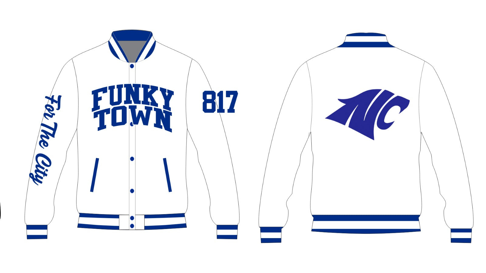 NORTH CROWLEY FUNKY TOWN  YK1K SATIN VARSITY JACKET WHITE PRE-ORDER