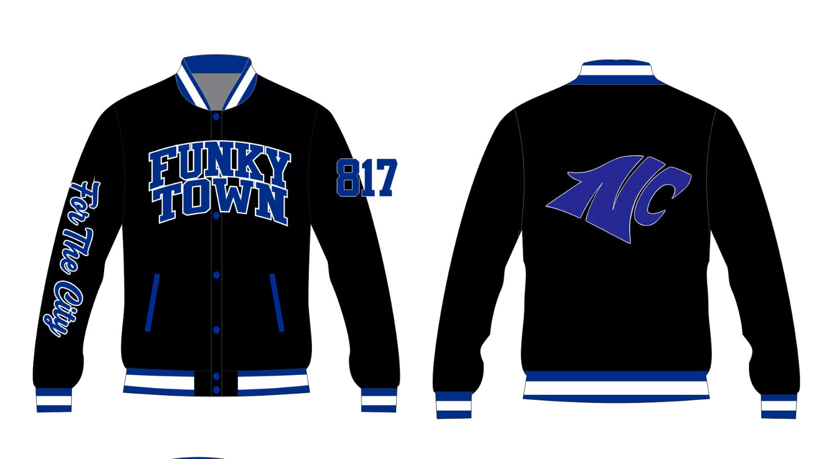 NORTH CROWLEY FUNKY TOWN  YK1K SATIN VARSITY JACKET BLACK PRE-ORDER