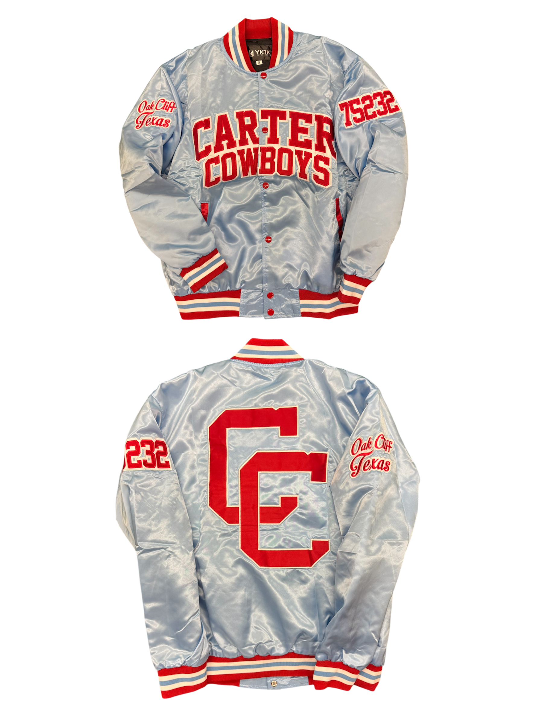 CARTER  YK1K SATIN VARSITY JACKET COLUMBIA BLUE PRE-ORDER