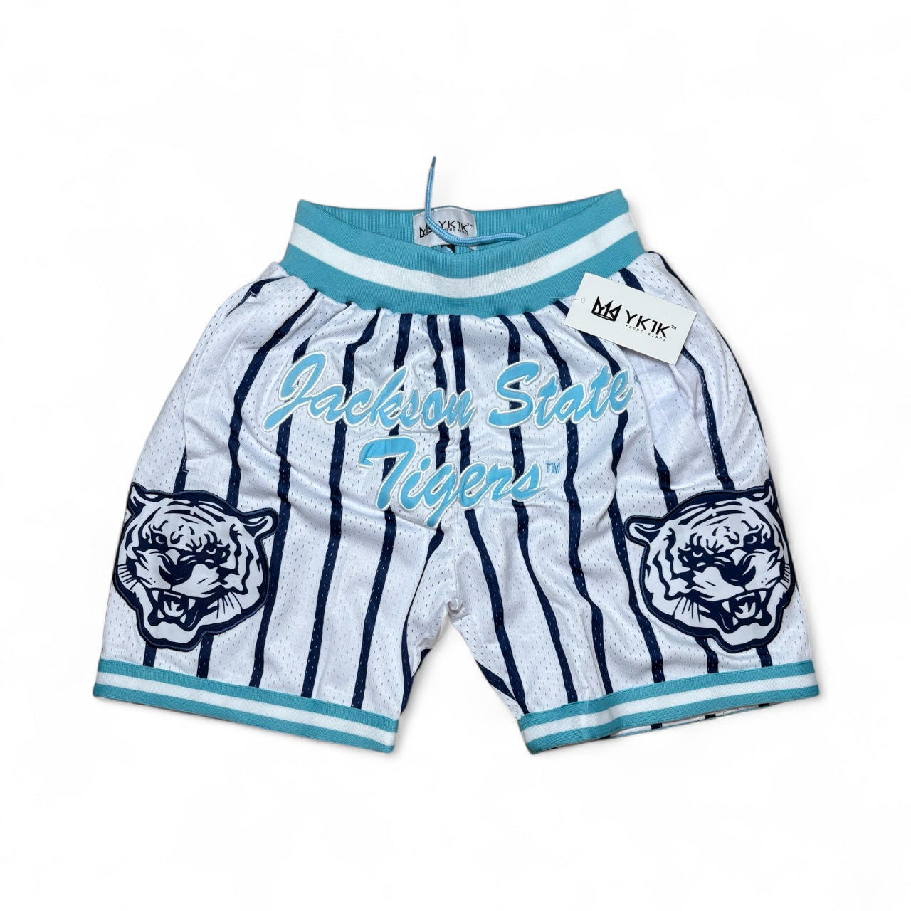 Jackson State Basketball Shorts WHITE NAVY BLUE PINSTRIPES PRE-ORDER
