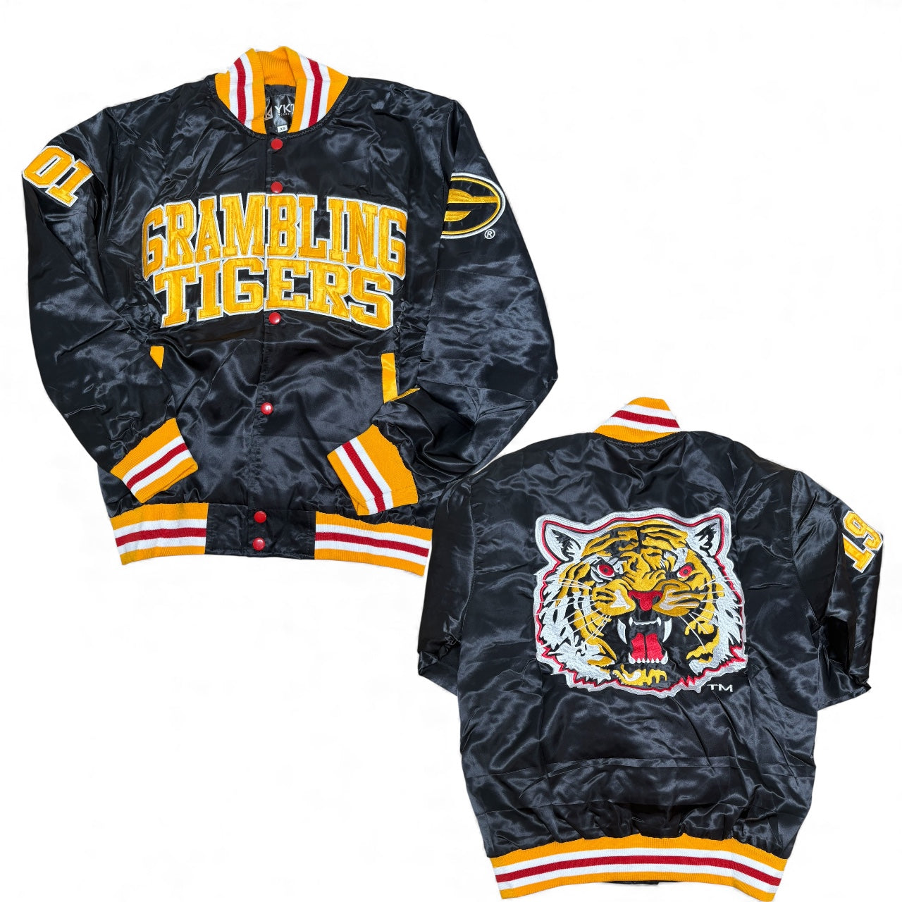 GRAMBLING UNIVERSITY YK1K SATIN VARSITY JACKET BLACK PRE ORDER