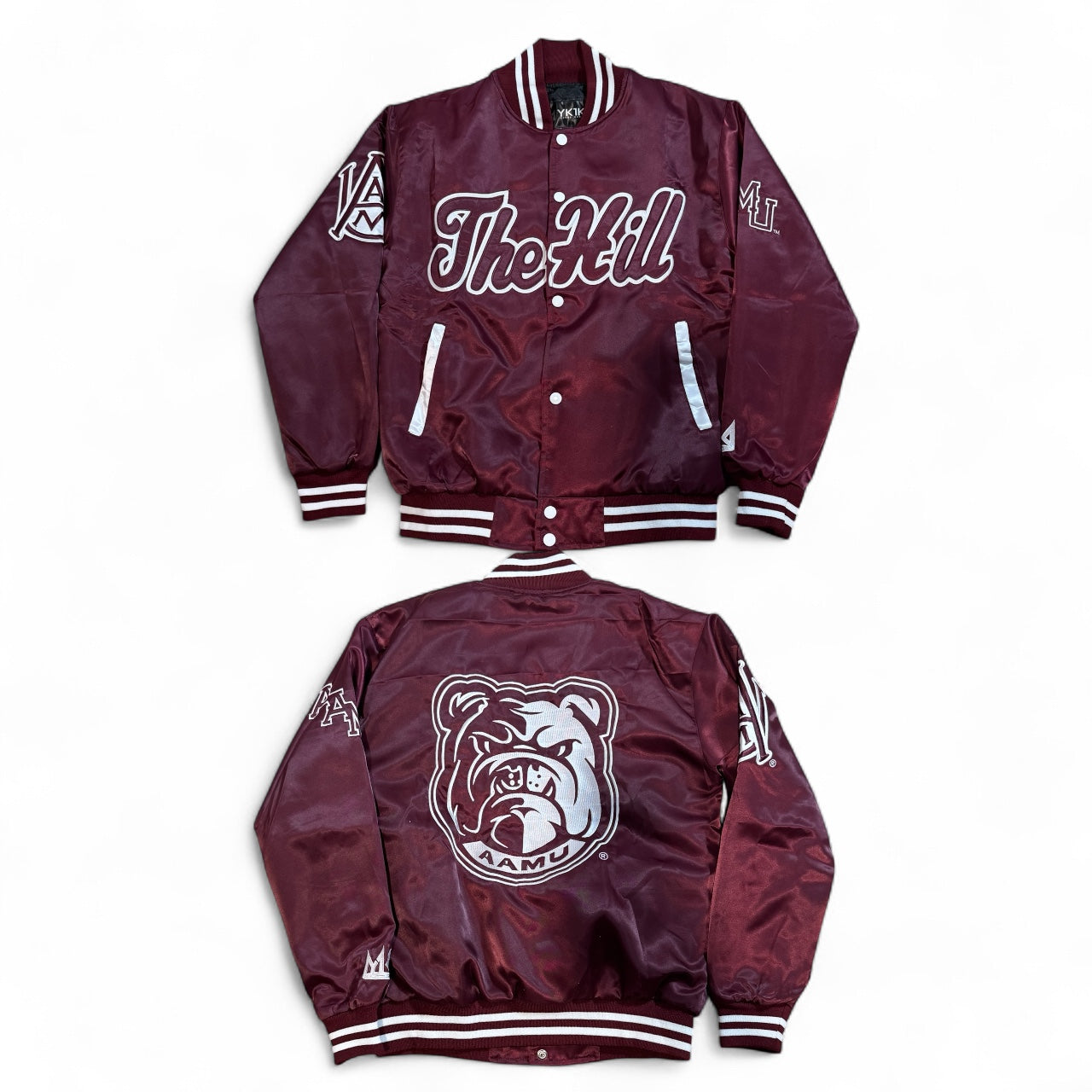 ALABAMA A&M YK1K SATIN VARSITY JACKET  MAROON