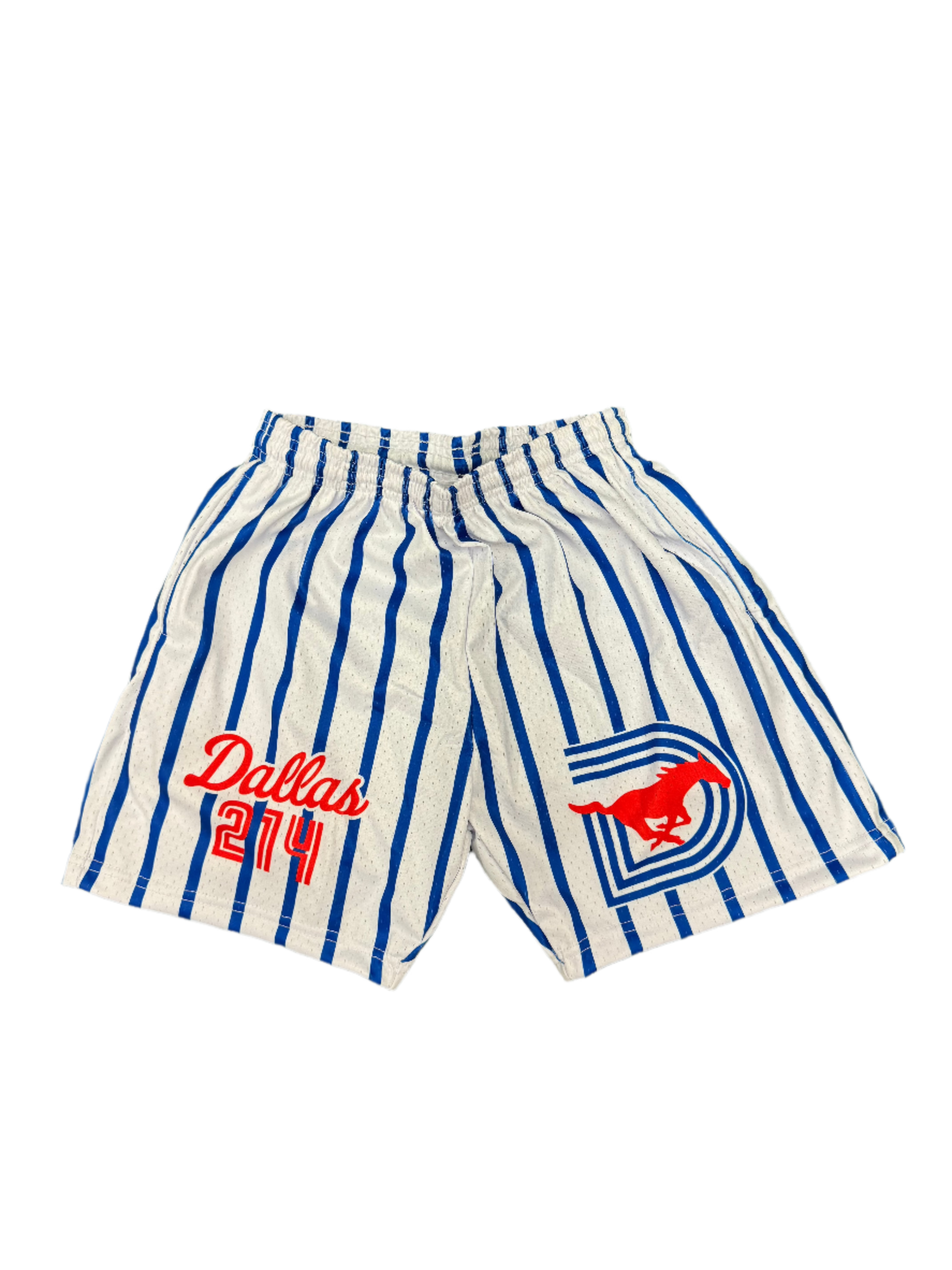 SMU Mesh Basketball Shorts WHITE BLUE PINSTRIPES