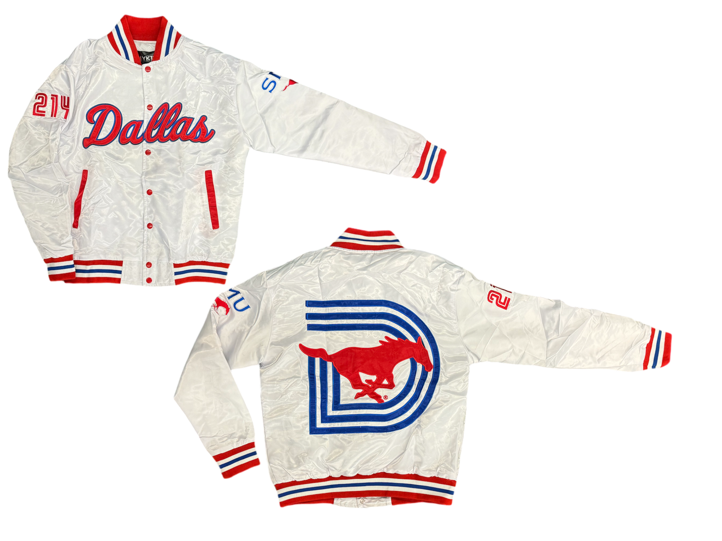 YK1K SMU SATIN VARSITY JACKET  WHITE PRE-ORDER