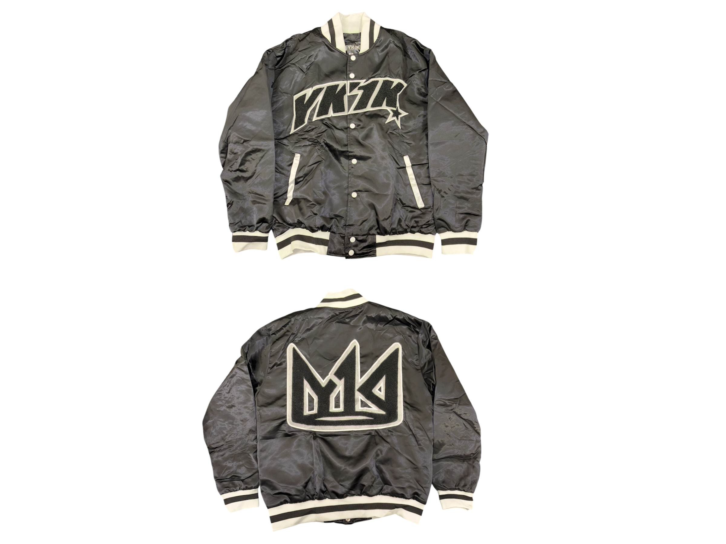 YK1K SATIN VARSITY JACKET Black