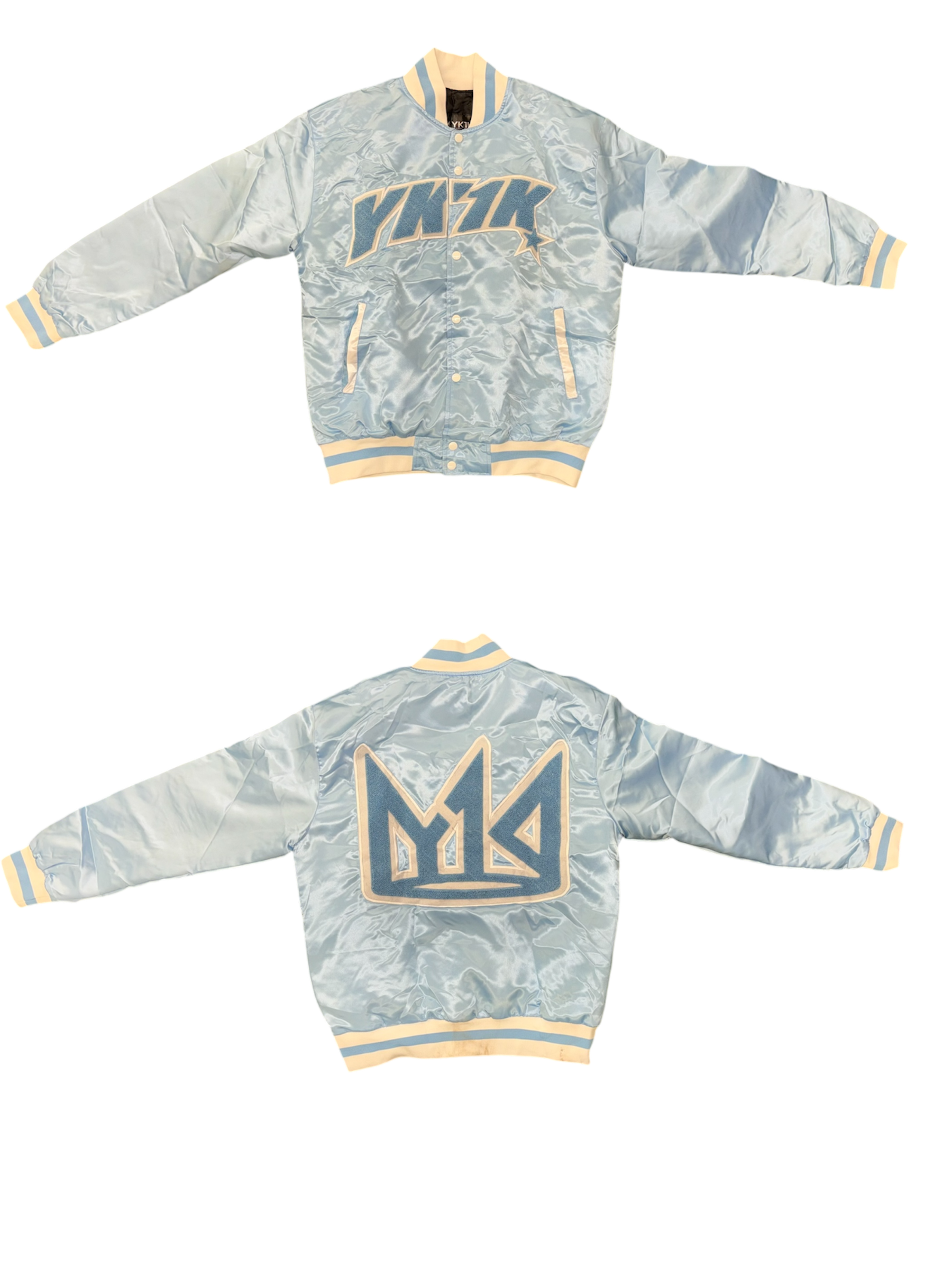 YK1K SATIN VARSITY JACKET Baby Blue